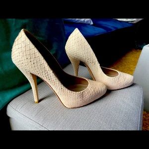 Christian Dior pumps, beige nude snake embossed suede heels